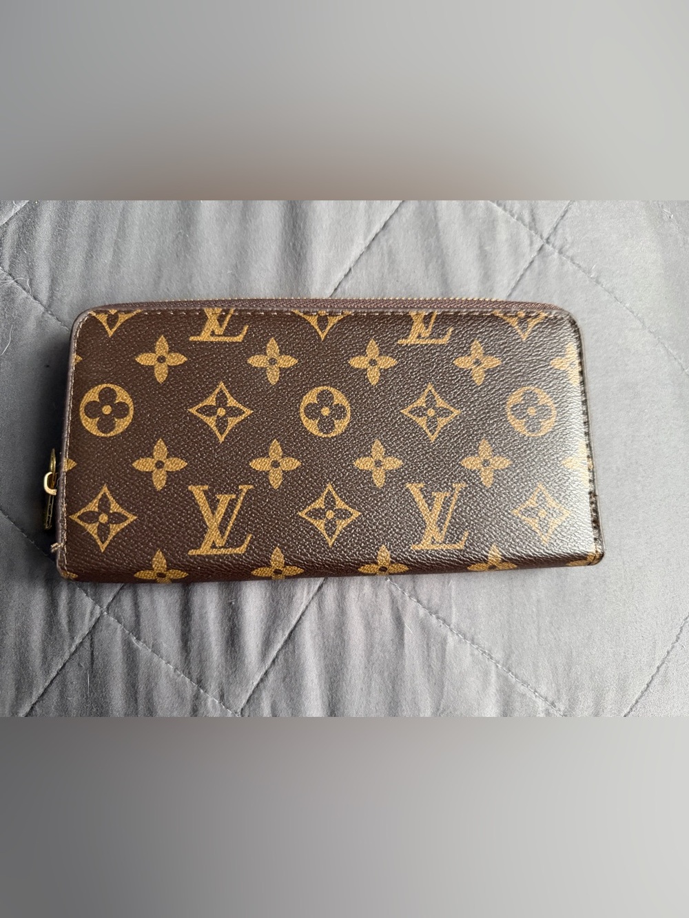 Monogram Canvas Zip Card Holder in Brown and Gold